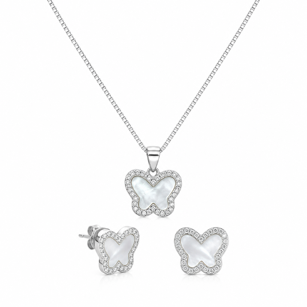 CONJUNTO BORBOLETA MADREPEROLA CRAVEJADO 45CM