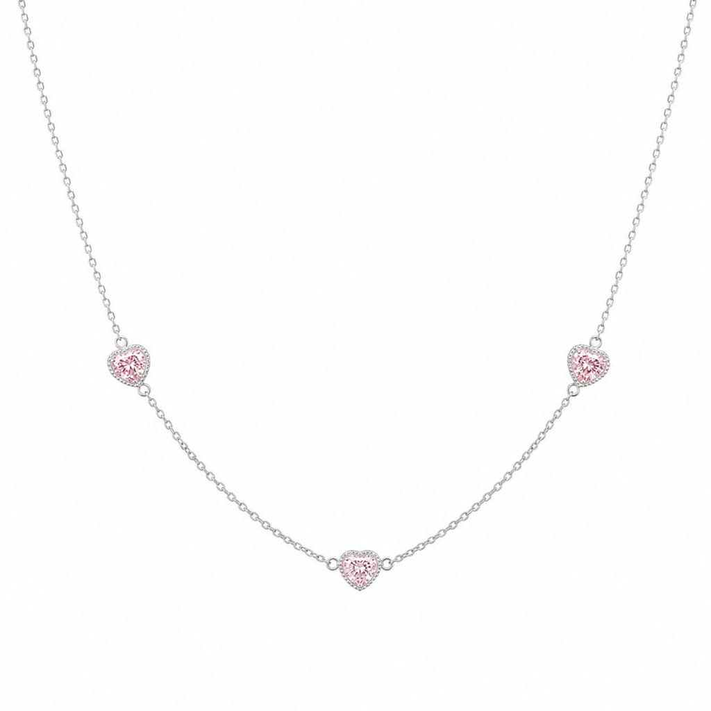 CHOKER TRIO CORACOES ROSA CRAVEJADO