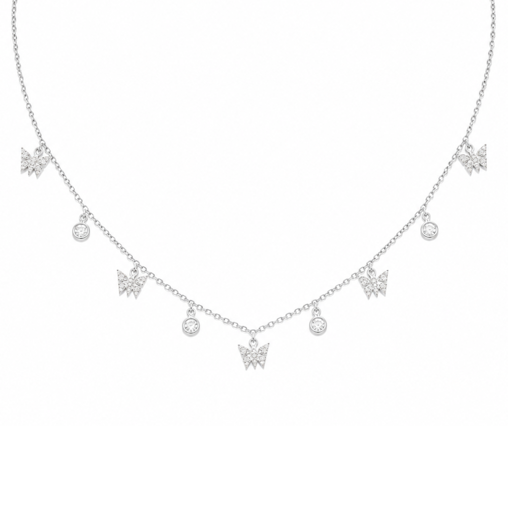 CHOKER BORBOLETAS CRAVEJADAS/PONTOS DE LUZ CAIDOS 40+5CM