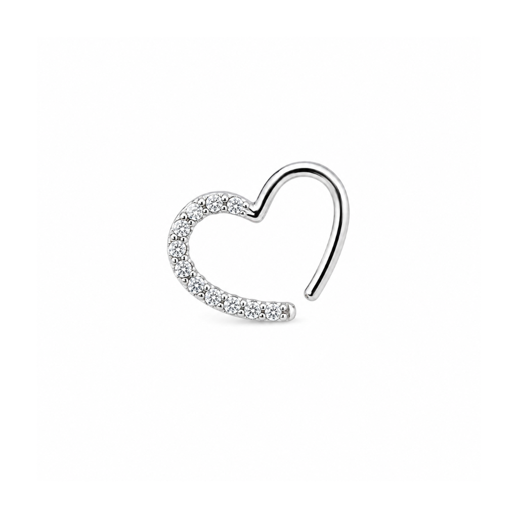 PIERCING CORACAO VAZADO CRAVEJADO/LISO