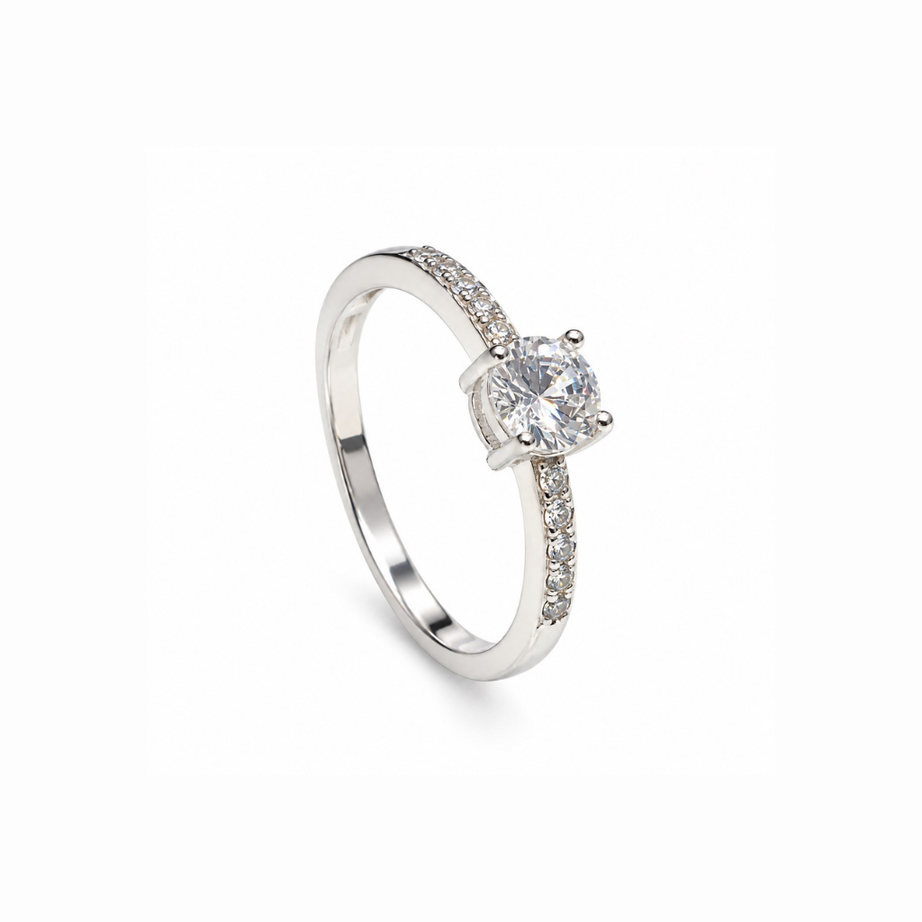 ANEL SOLITARIO CRAVEJADO 4 GARRAS 6MM