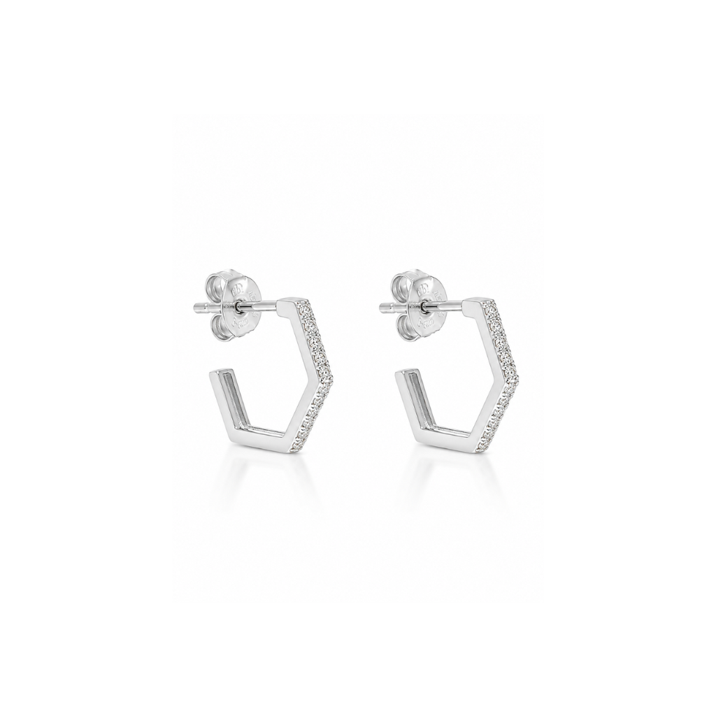 BRINCO MEIA ARGOLA HEXAGONO CRAVEJADA 2MM X 1,3CM