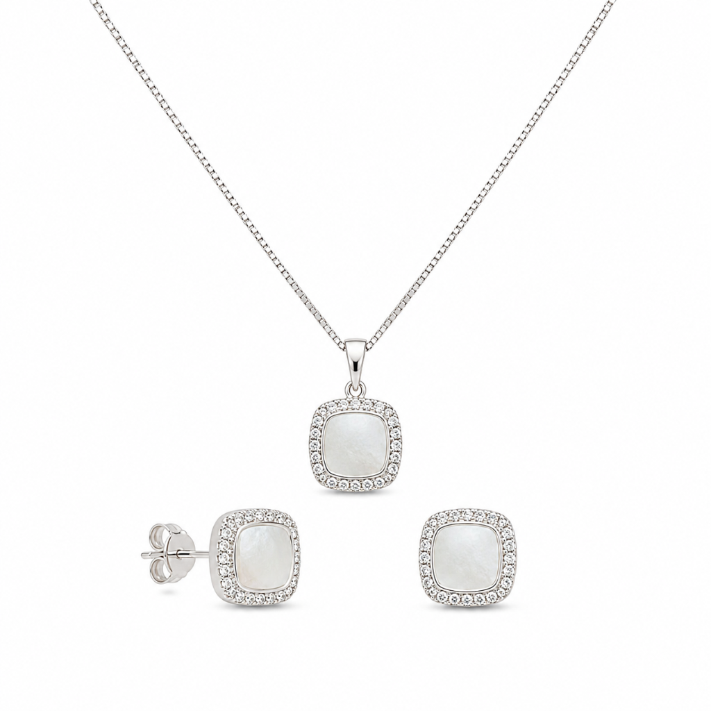 CONJUNTO MADREPEROLA QUADRADA CRAVEJADA 45CM