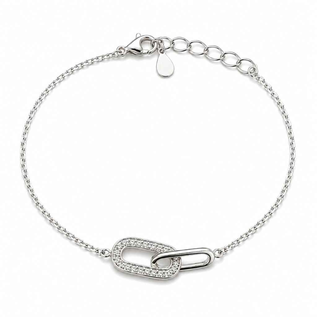 PULSEIRA ELOS OVAIS ENTRELACADOS CRAVEJADO/LISO