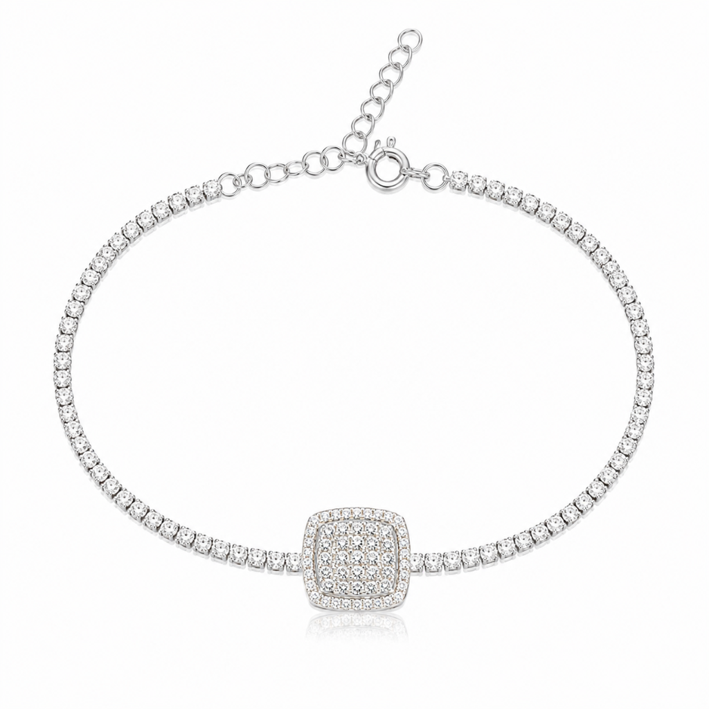 PULSEIRA RIVIERA RETANGULO CRAVEJADO 2MM