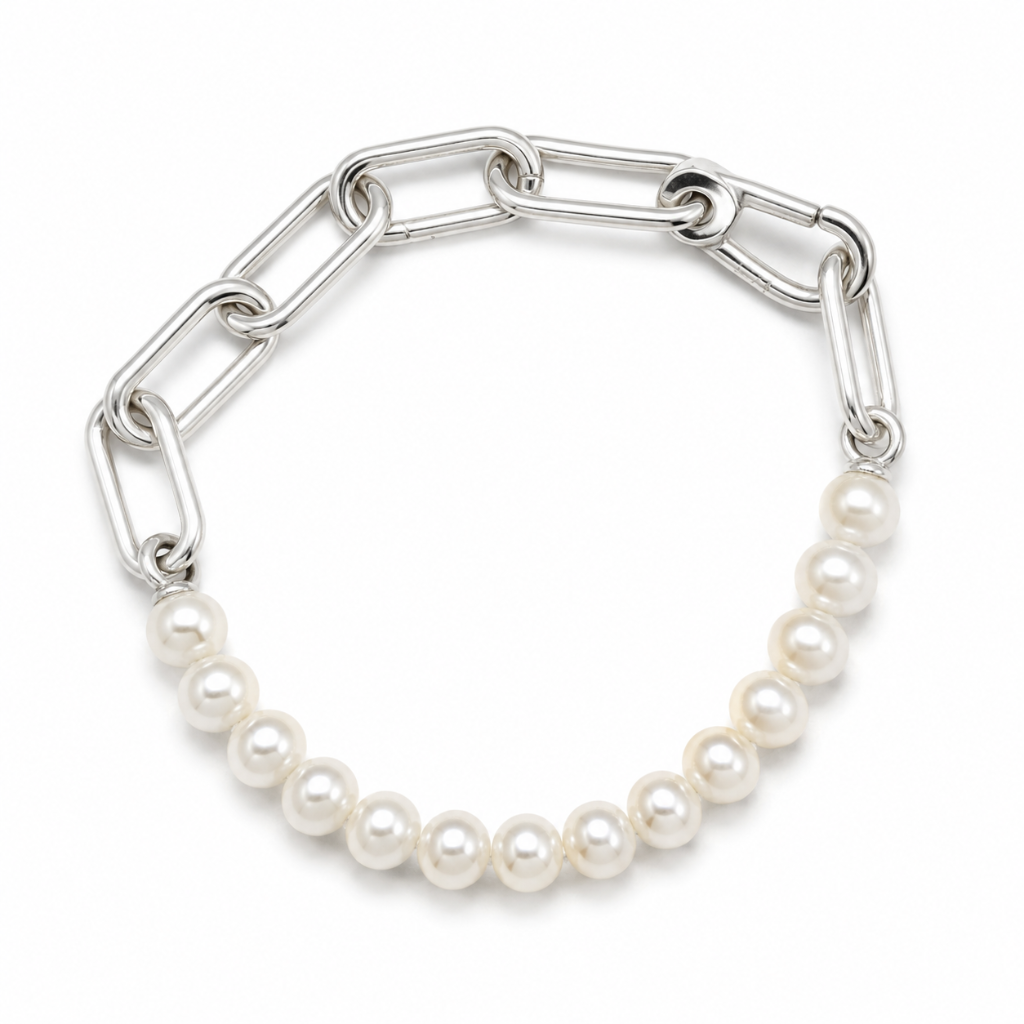 PULSEIRA PANDORA ELOS RETANGULARES/PEROLAS 6MM