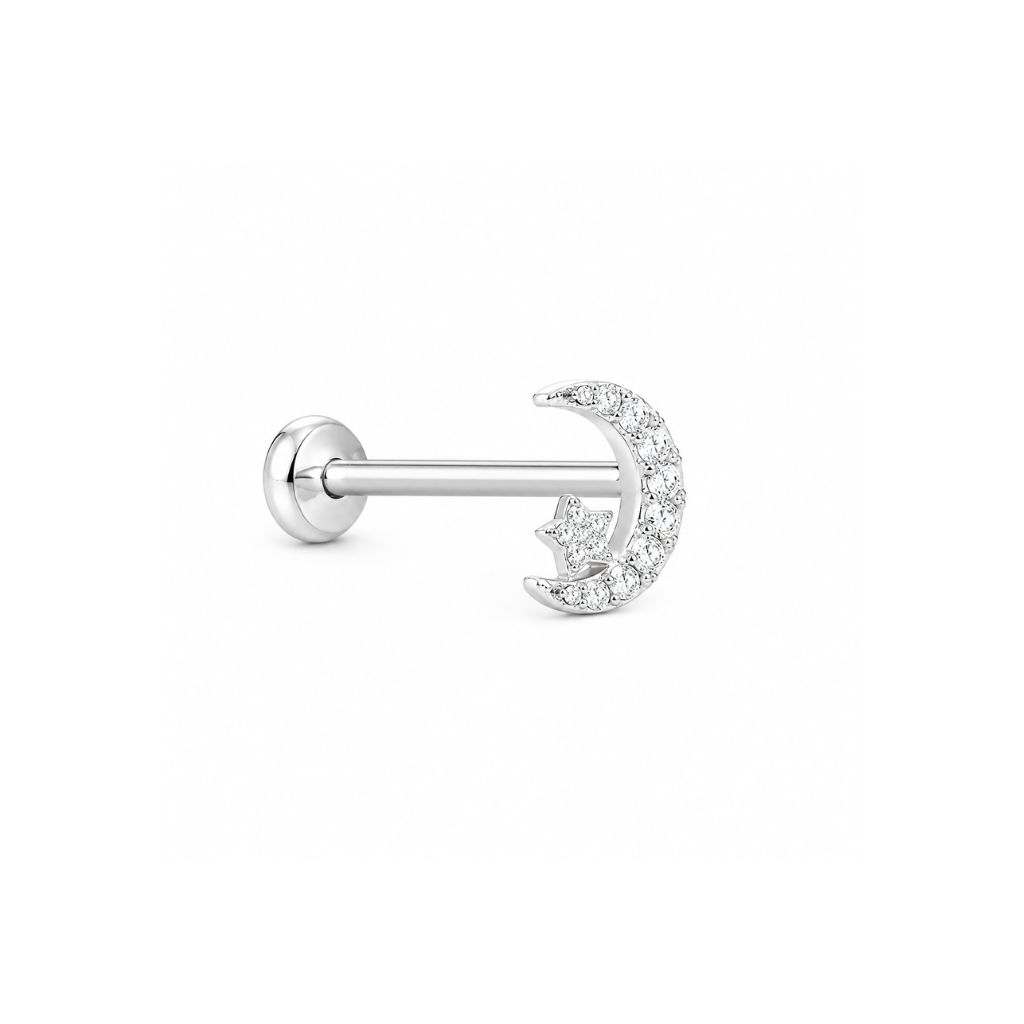 PIERCING LUA CRAVEJADA COM ESTRELA ESQUERDO 6MM