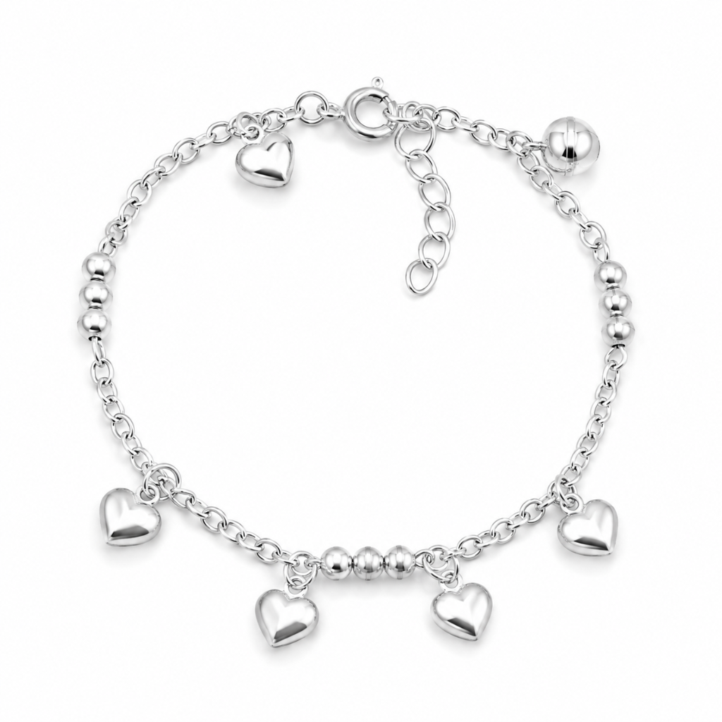 PULSEIRA BOLINHAS LISA/CORACOES ABAULADOS PENDURADOS