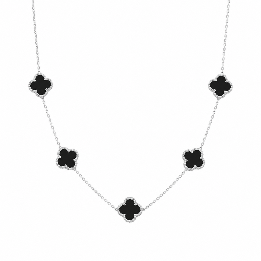 CHOKER 5 TREVOS PEDRA ONIX 1,4CM 40+5CM