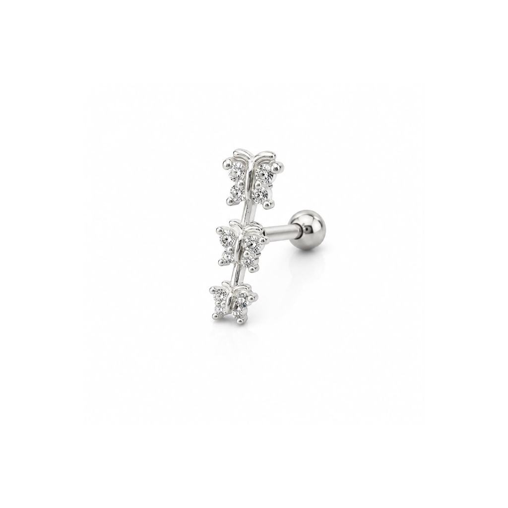 PIERCING CURVO TRIO BORBOLETAS CRAVEJADO
