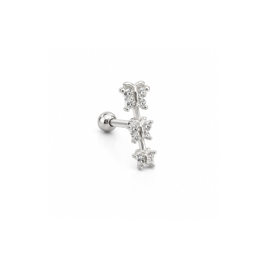 PIERCING CURVO TRIO BORBOLETAS CRAVEJADO