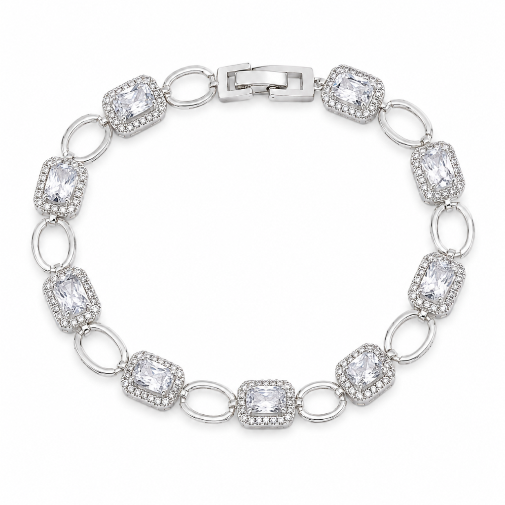 PULSEIRA ELOS OVAIS LISO VAZADO/ELOS RETANGULARES CRAVEJADO
