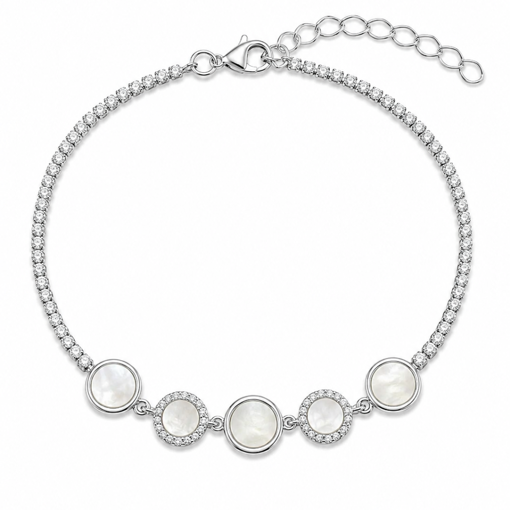 PULSEIRA RIVIERA MADREPEROLAS REDONDAS CRAVEJADO/LISO
