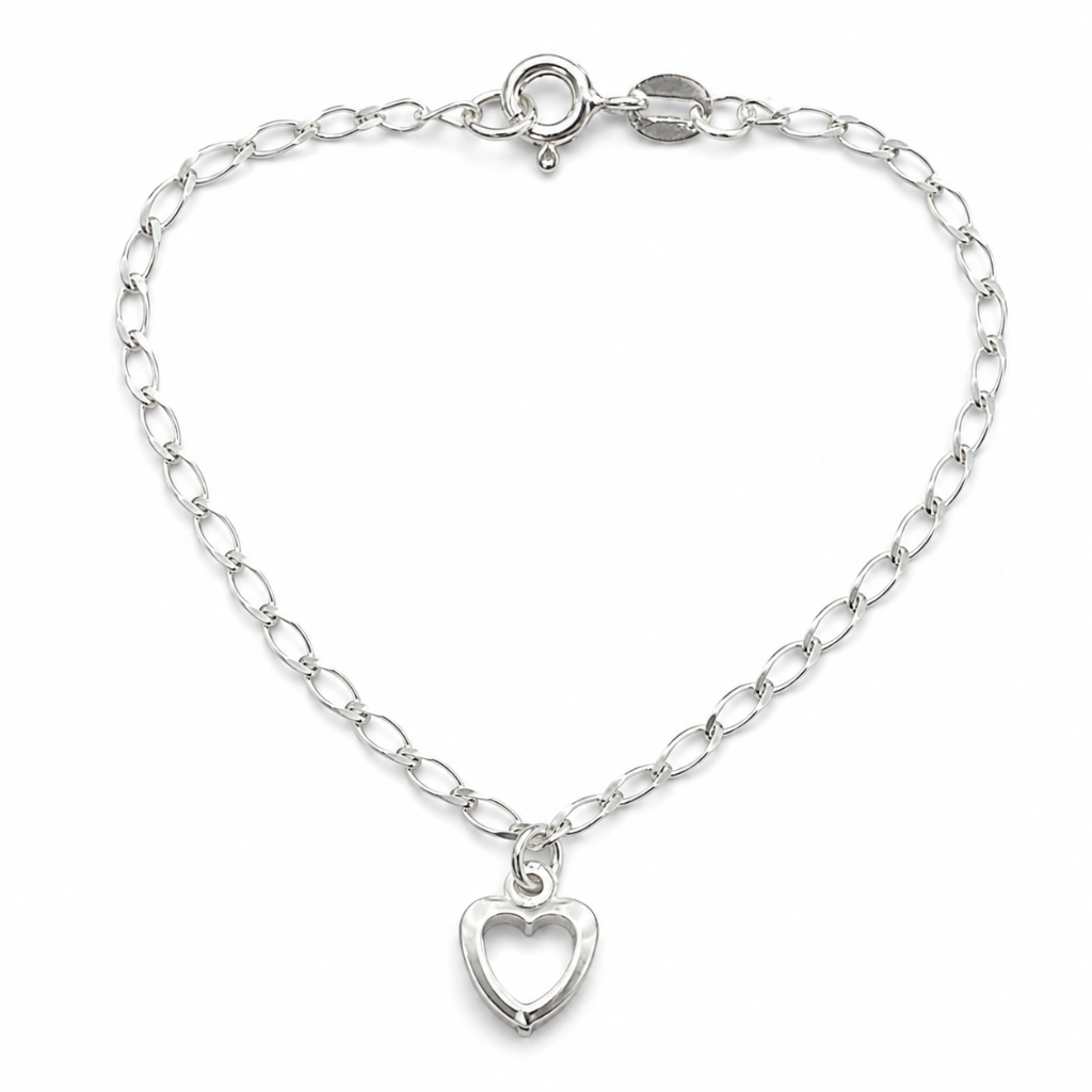 PULSEIRA INFANTIL CORACAO PENDURADO VAZADO LISO