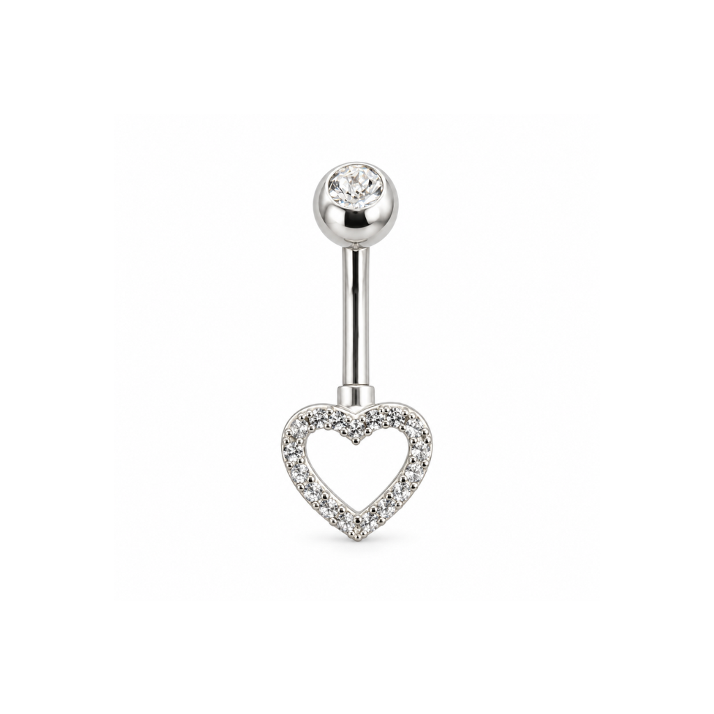 PIERCING UMBIGO CORACAO VAZADO CRAVEJADO 8MM