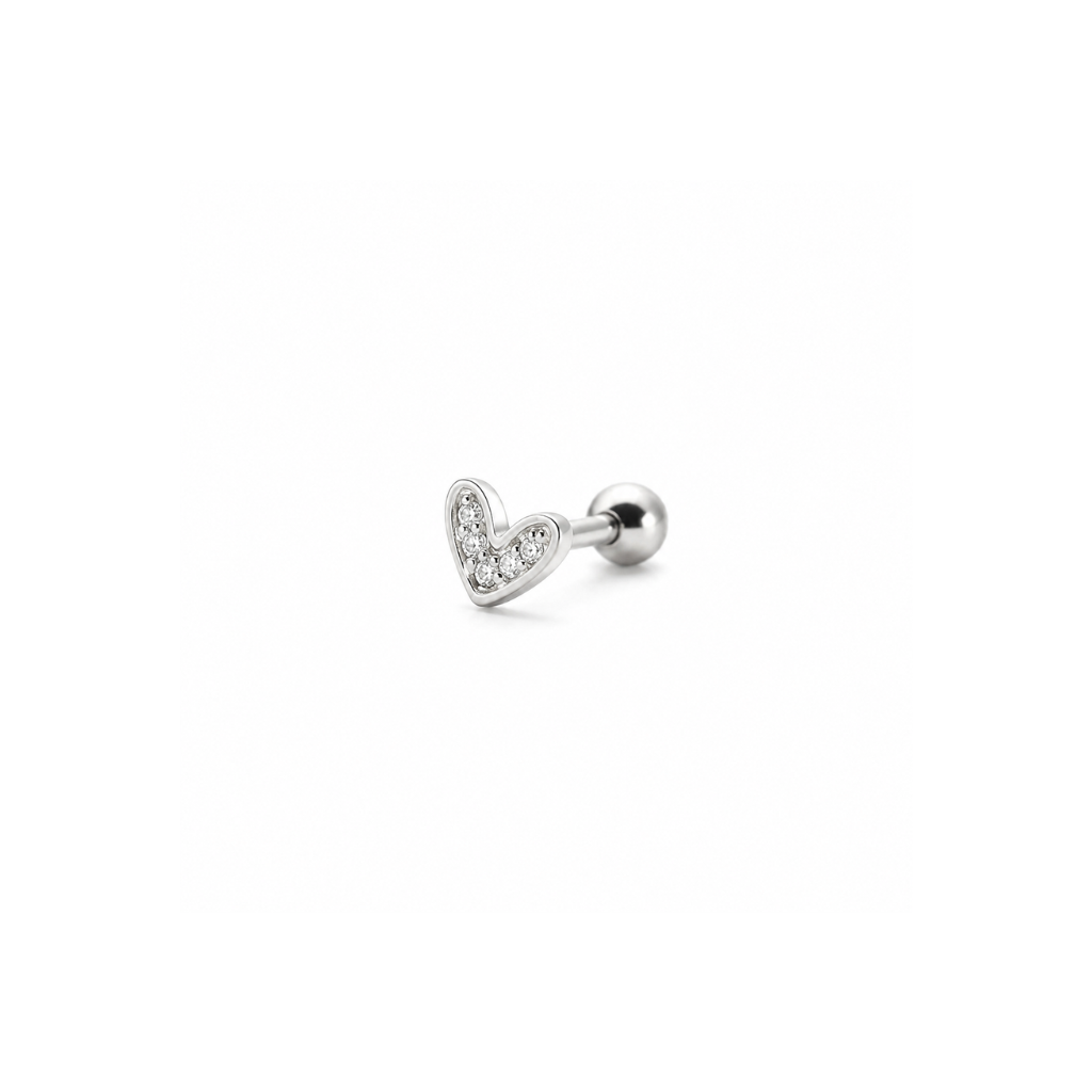 PIERCING CORACAO CRAVEJADO ASSIMETRICO MINIMALISTA