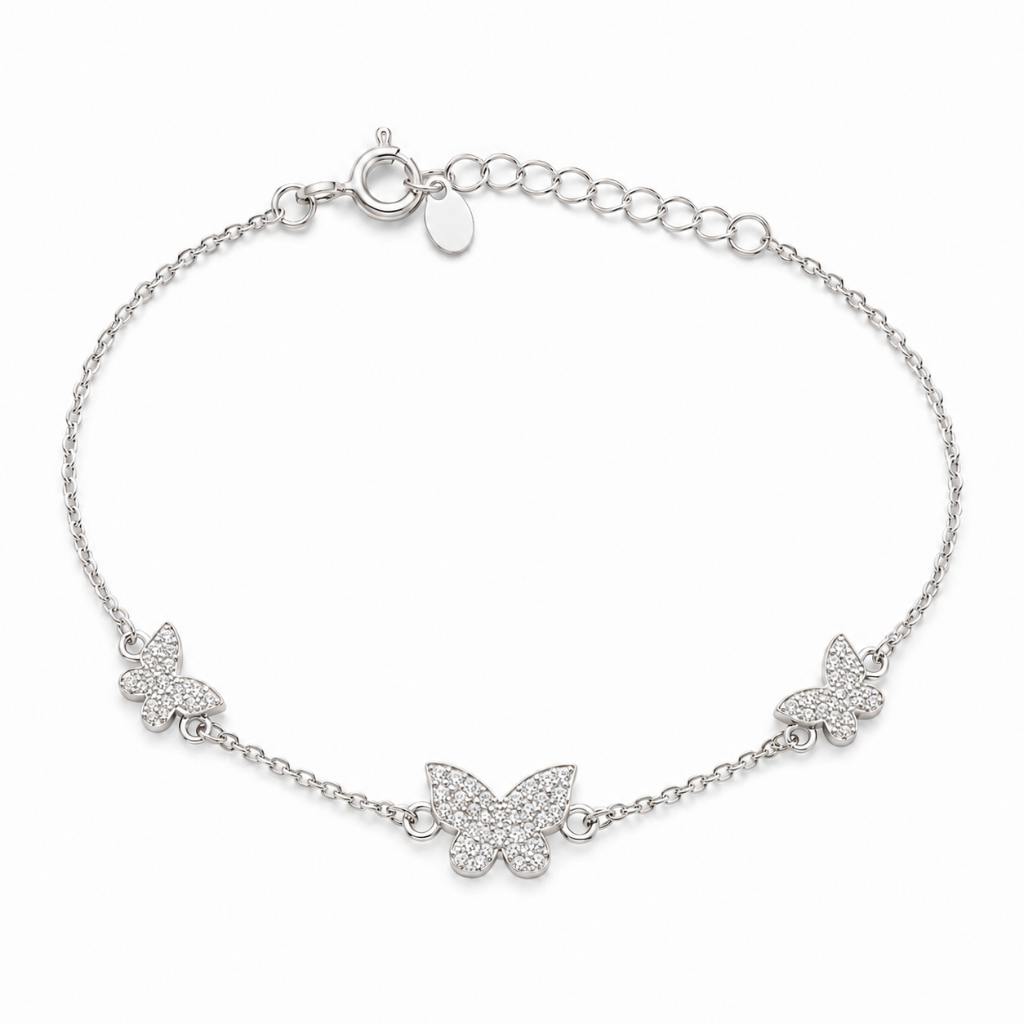 PULSEIRA TRIO BORBOLETAS INTERCALADAS CRAVEJADAS