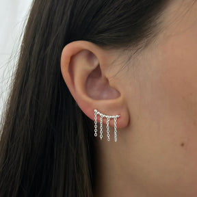 Brinco Ear Cuff Bolinhas + Correntes Penduradas