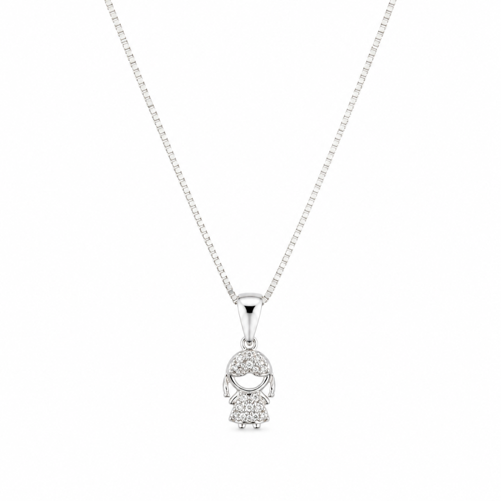 COLAR COM PINGENTE MENINA CRAVEJADA 9MM