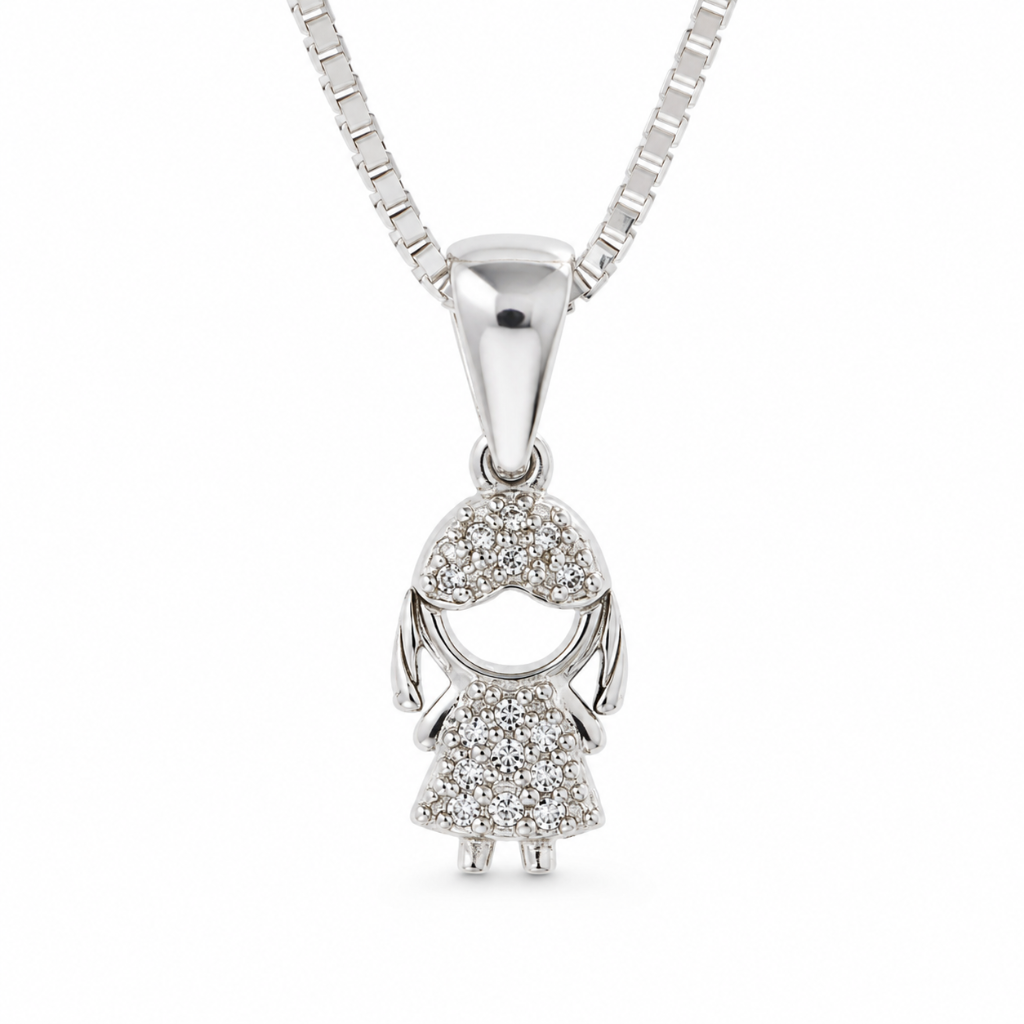 COLAR COM PINGENTE MENINA CRAVEJADA 9MM