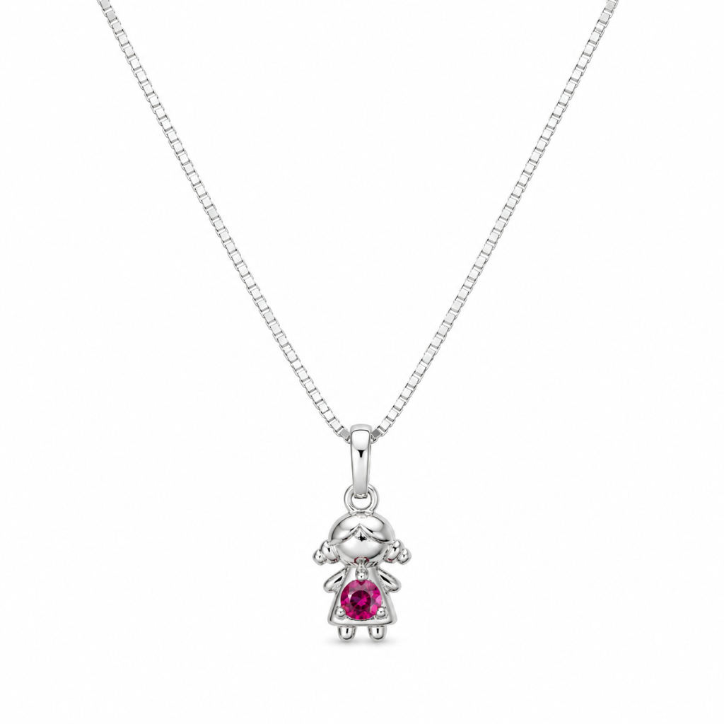 COLAR PINGENTE MENINA LISO PEDRA ROSA