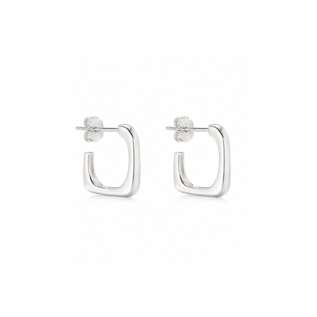 BRINCO MEIA ARGOLA QUADRADO ARO ASSIMETRICO 1,2CM